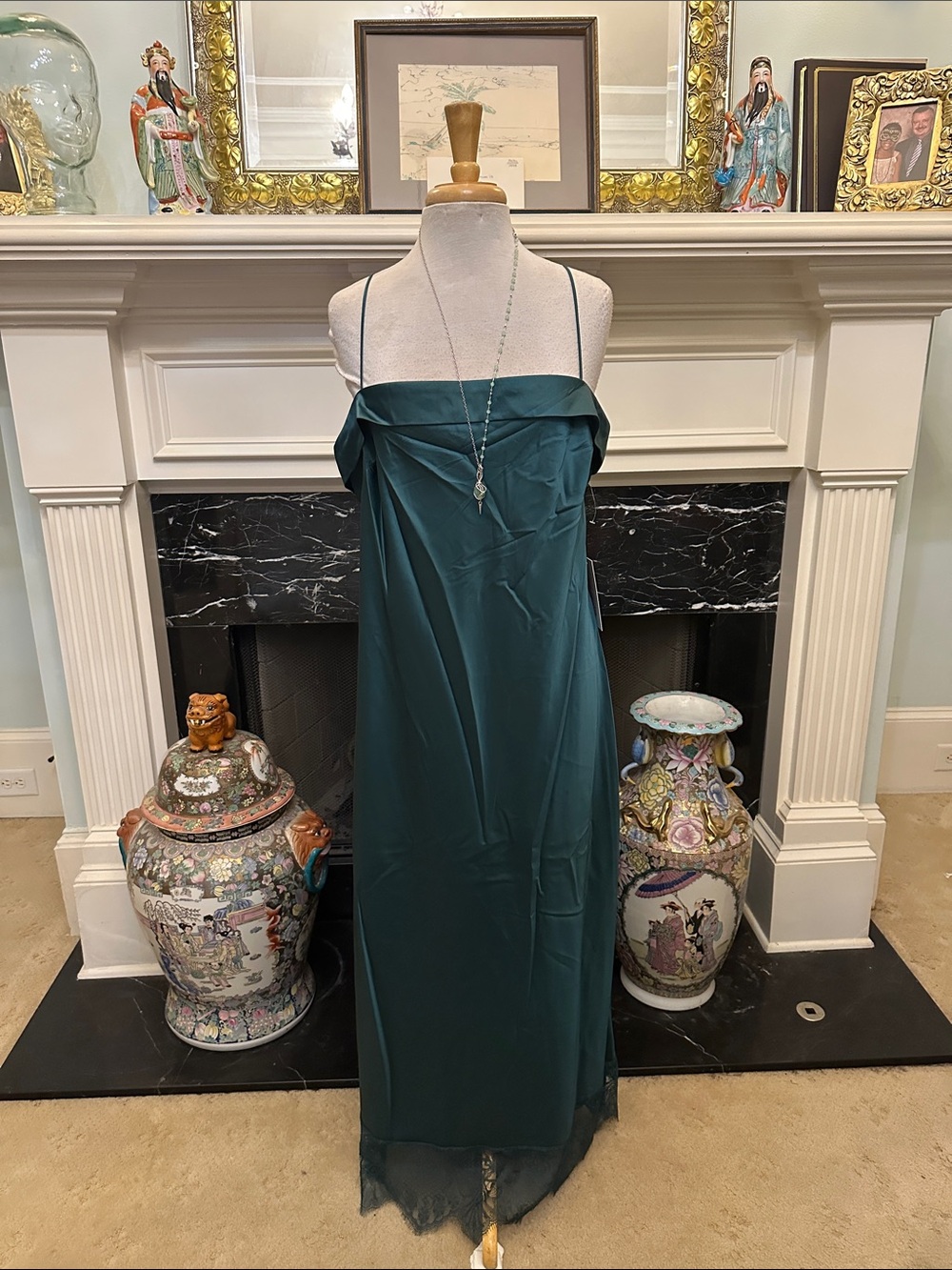 Crystal Doll Strapless Teal-Green Evening Gown
